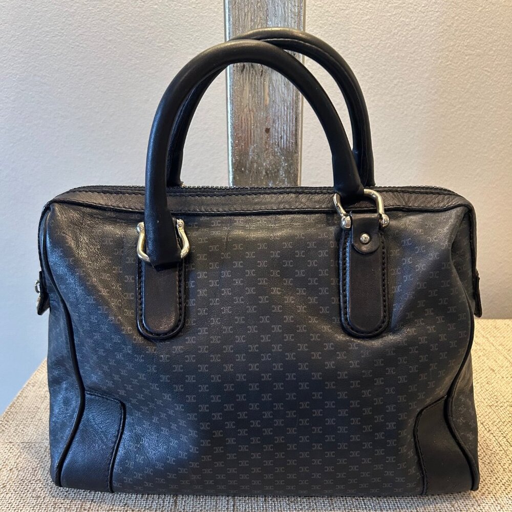 Vintage Celine Macadam Navy Canvas Boston Bag RARE